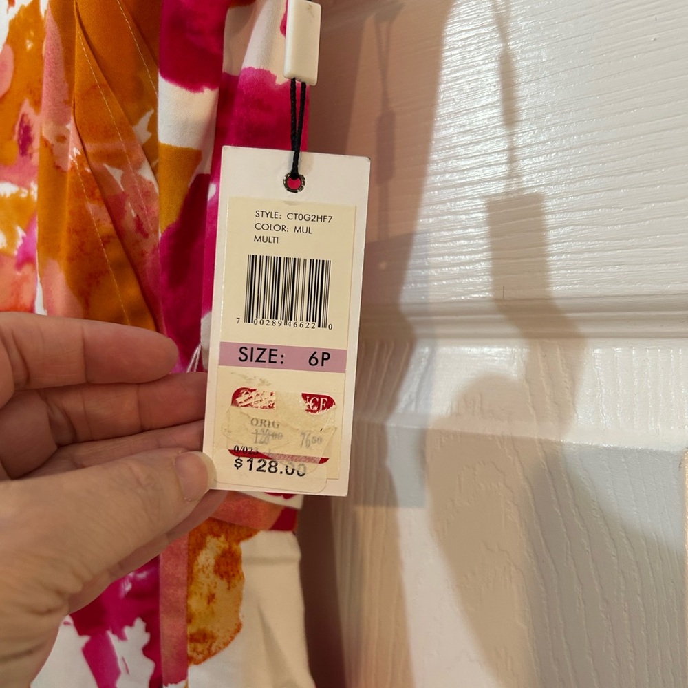 Calvin Klein White Pink Orange Floral Midi Dress - Picture 5 of 7